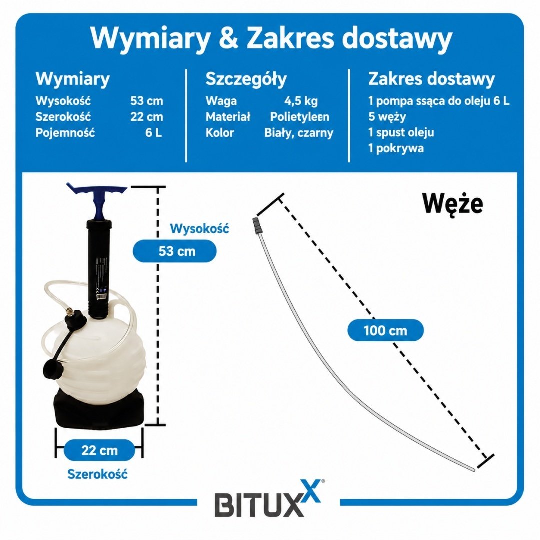 BITUXX rankinė alyvos išsiurbimo pompa, 6 l – BITUXX® – papildoma nuotrauka 1