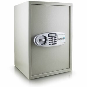 Didelis elektroninis biuro seifas su kodu ir raktais, 35 × 52 cm – BITUXX®