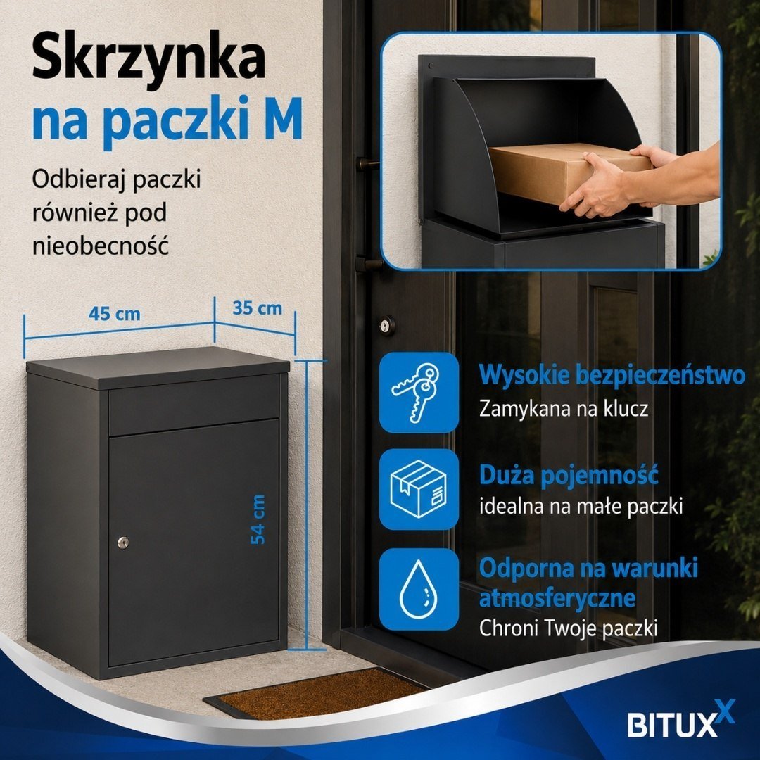 BITUXX M antracito spalvos užrakinama siuntų dėžė, 54 cm – BITUXX® – papildoma nuotrauka 4