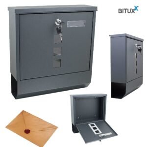 Grafito spalvos SMART pašto dėžutė su laikraščių laikikliu – BITUXX®