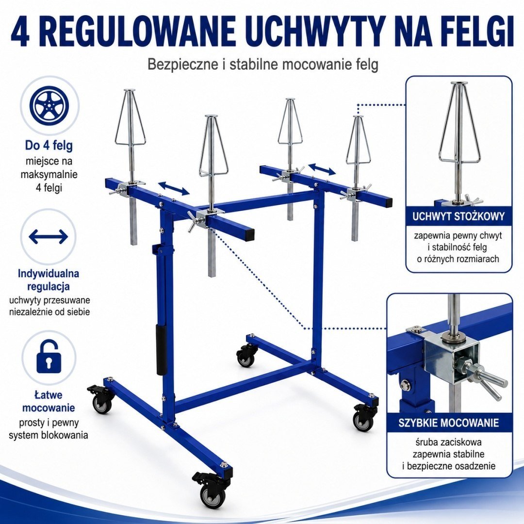 BITUXX mobilus ratlankių dažymo stovas, 4 ratlankiams, 100 kg – BITUXX® – papildoma nuotrauka 4