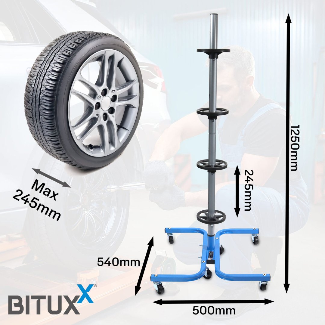 BITUXX plieninis ratų ir padangų stovas su ratukais, 150 kg – papildoma nuotrauka 3