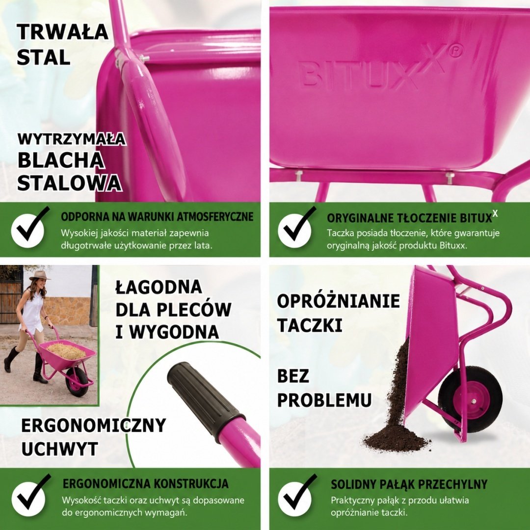 Rožinis cinkuotas sodo karutis su 100 l loviu ir pripučiamu ratu, 250 kg – BITUXX® – papildoma nuotrauka 2