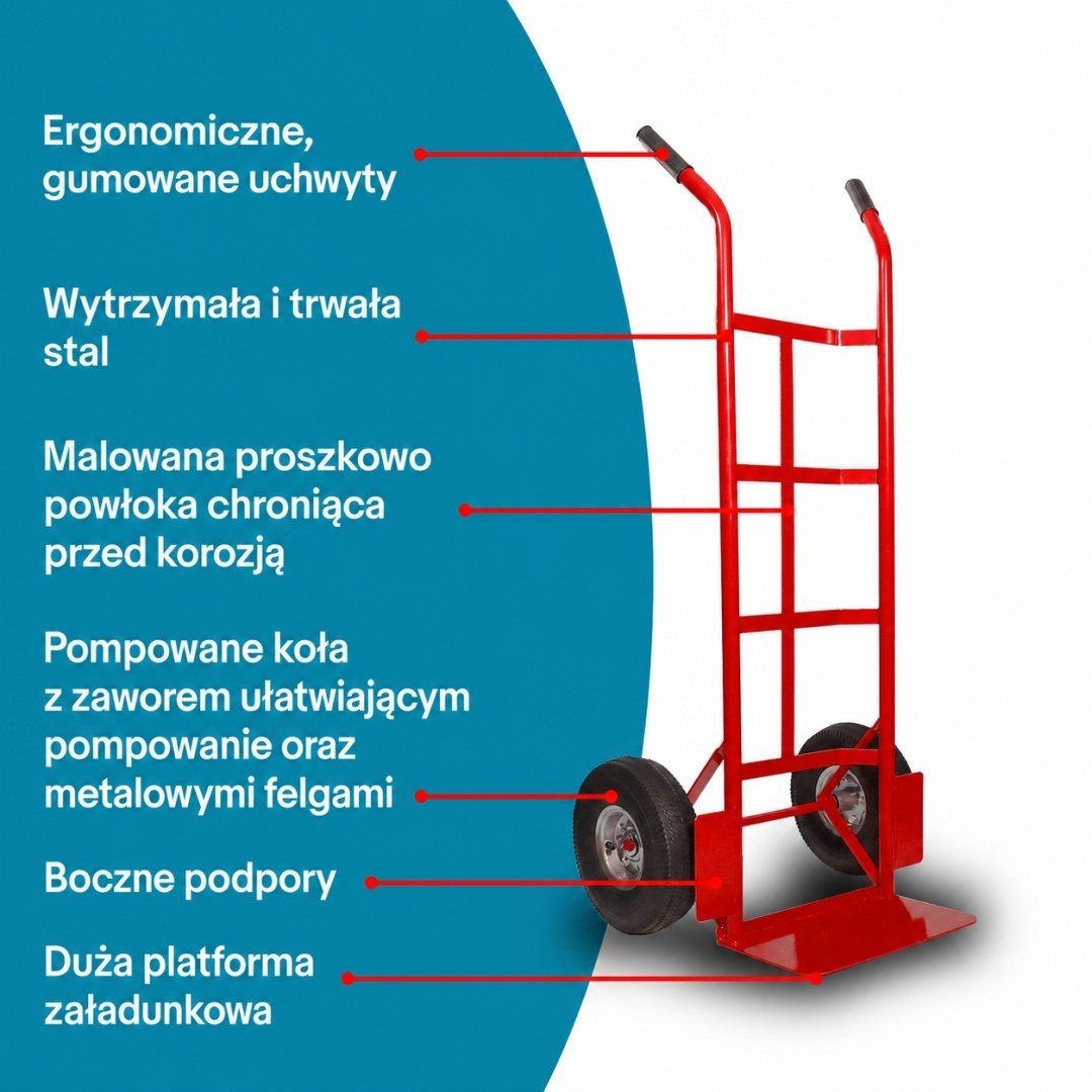 Plieninis sandėlio transportavimo vežimėlis su 2 pripučiamais ratais, 200 kg – BITUXX® – papildoma nuotrauka 2