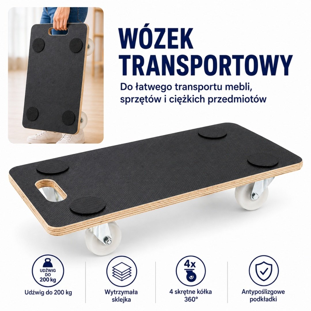 Faneros platformos transportavimo vežimėlis su ratukais, 58 × 28,5 cm, 200 kg – BITUXX® – papildoma nuotrauka 4