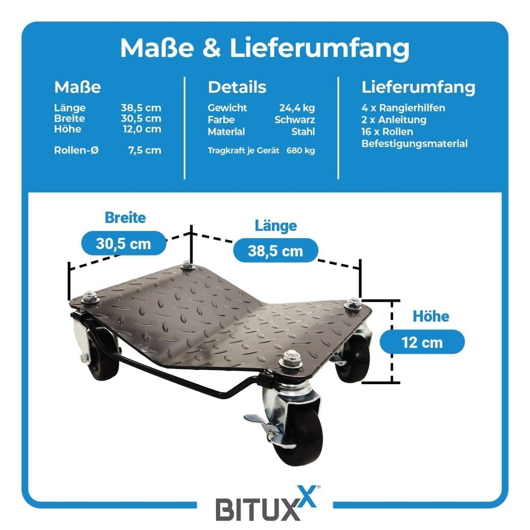 Automobilio manevravimo vežimėlių rinkinys BITUXX, 4 × 680 kg – papildoma nuotrauka 3