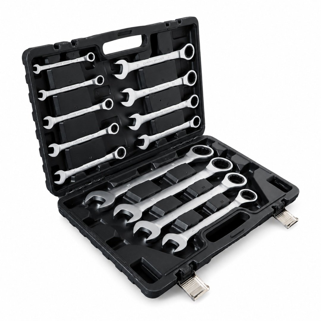 CrV kombinuotų raktų su terkšle rinkinys 8–32 mm, 13 vnt. – BITUXX®