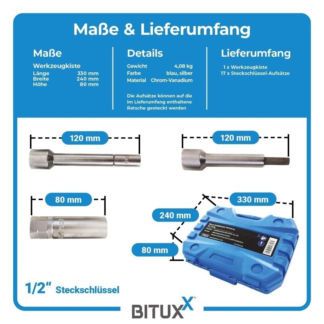 BITUXX profesionalus amortizatorių įrankių rinkinys, 18 dalių, 1/2″ – papildoma nuotrauka 1