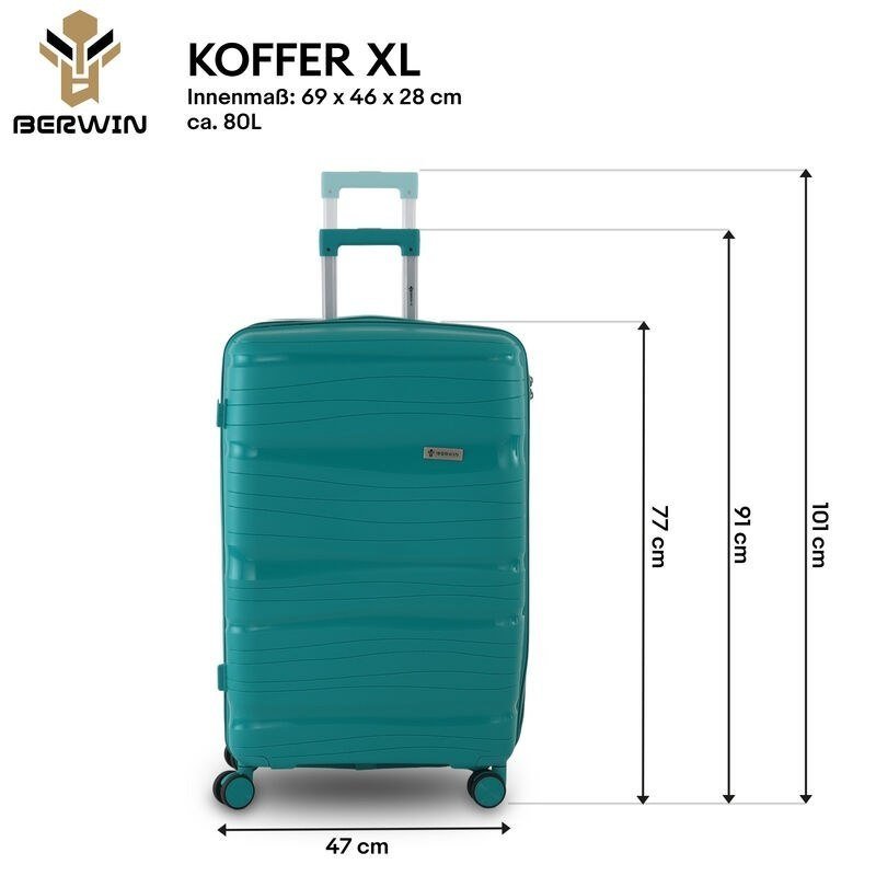 BERWIN Torna 4in1 kieto korpuso lagaminų rinkinys su kosmetine „Aqua Breeze“ – papildoma nuotrauka 3