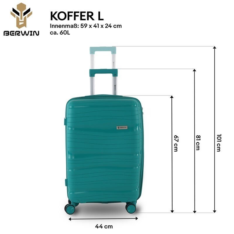 BERWIN Torna 4in1 kieto korpuso lagaminų rinkinys su kosmetine „Aqua Breeze“ – papildoma nuotrauka 4
