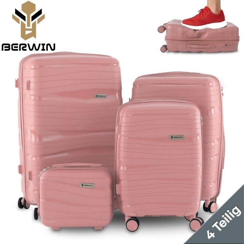 BERWIN Torna 4in1 kieto korpuso lagaminų rinkinys su kosmetine „Dusty Rose“