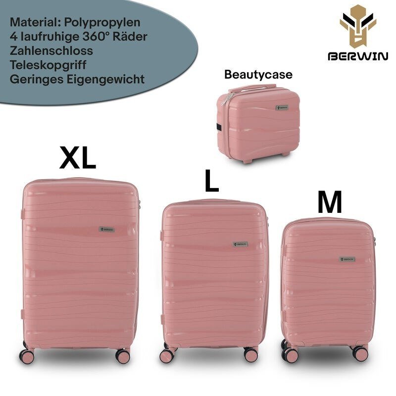 BERWIN Torna 4in1 kieto korpuso lagaminų rinkinys su kosmetine „Dusty Rose“ – papildoma nuotrauka 2