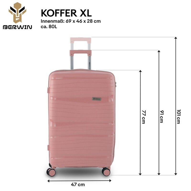 BERWIN Torna 4in1 kieto korpuso lagaminų rinkinys su kosmetine „Dusty Rose“ – papildoma nuotrauka 3