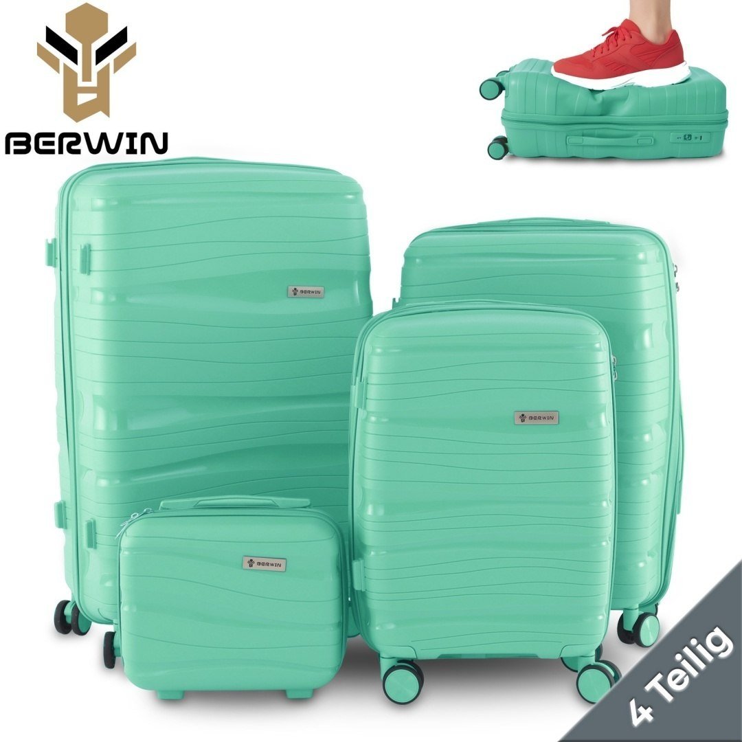 BERWIN Torna 4in1 kieto korpuso lagaminų rinkinys su kosmetine „Fresh Mint“