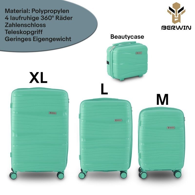 BERWIN Torna 4in1 kieto korpuso lagaminų rinkinys su kosmetine „Fresh Mint“ – papildoma nuotrauka 2