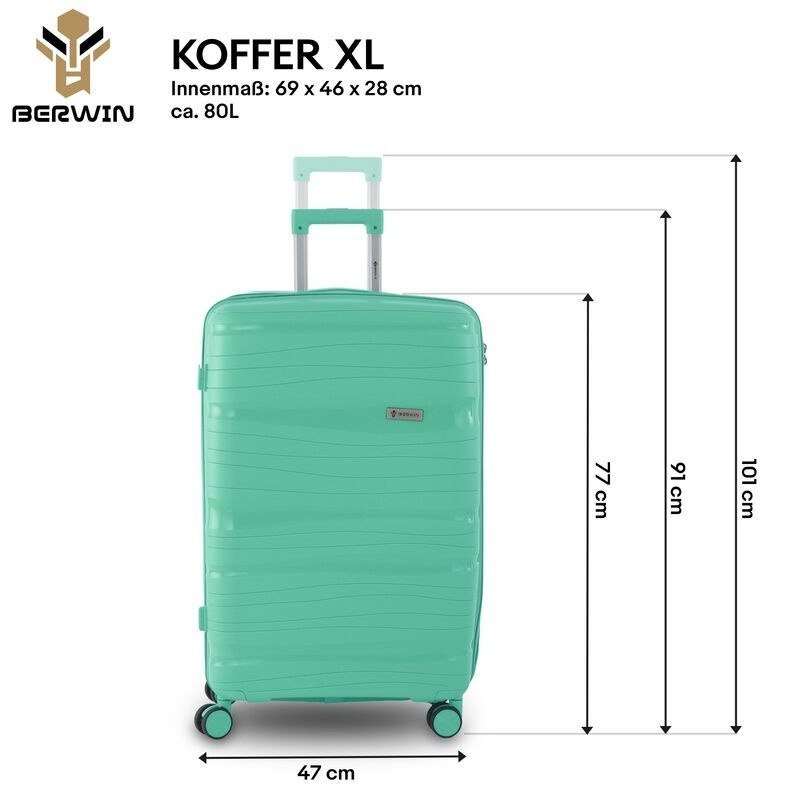 BERWIN Torna 4in1 kieto korpuso lagaminų rinkinys su kosmetine „Fresh Mint“ – papildoma nuotrauka 3