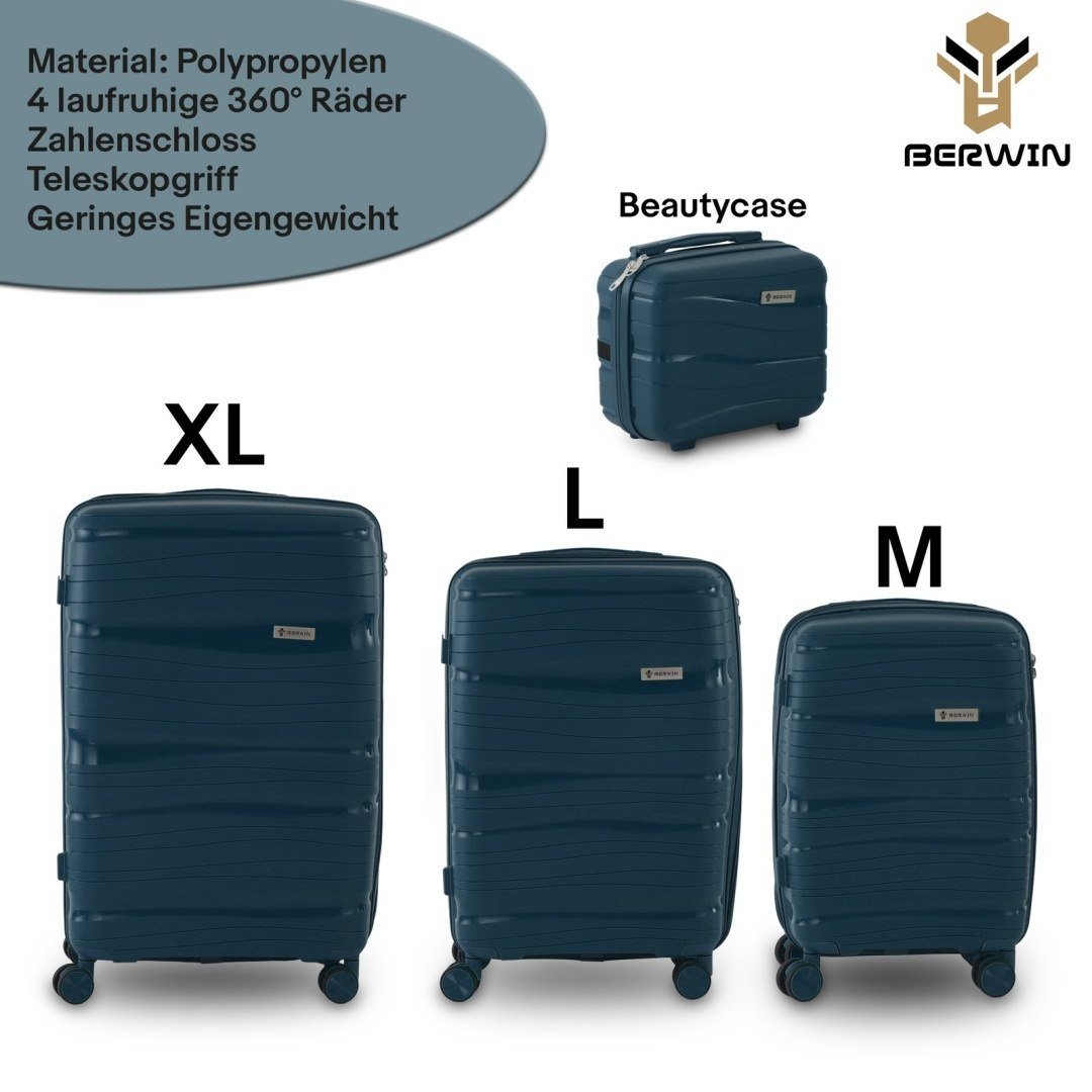 BERWIN Torna 4in1 kieto korpuso lagaminų rinkinys su kosmetine „Ocean Petrol“ – papildoma nuotrauka 1