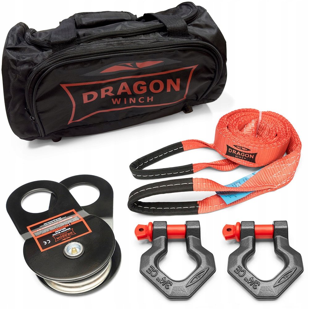 Dragon Winch 4x4 gervės priedų rinkinys: 8 t blokas, stropas ir 2 šekliai